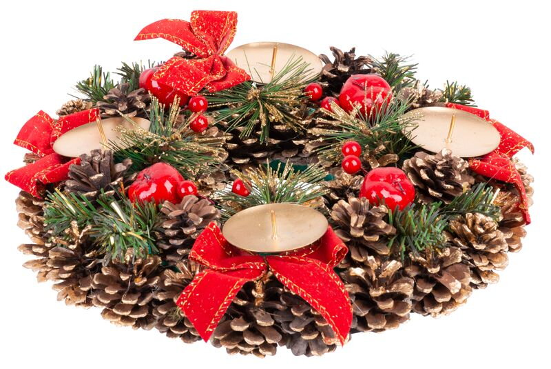 Adventný veniec MagicHome, prírodný, červený, 25 cm Adventný veniec MagicHome, prírodný, červený, 25 cm
