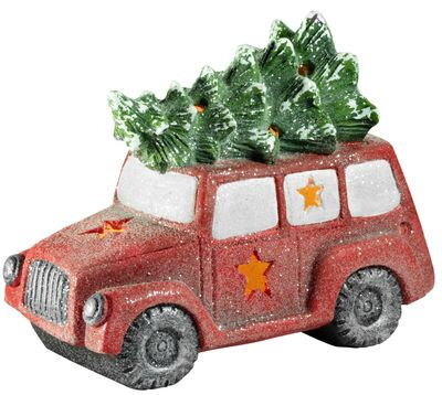 Vianočná dekorácia Minivan so stromčekom, magnesia, 35 cm, LED