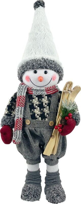 Vianočná dekorácia Snehuliak chlapec s lyžami, 60 cm