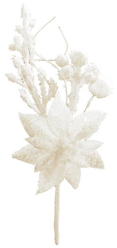 Umelá vetvička MagicHome Vianoce, s kvetom poinsettia, biela, 19 cm, bal. 6 ks