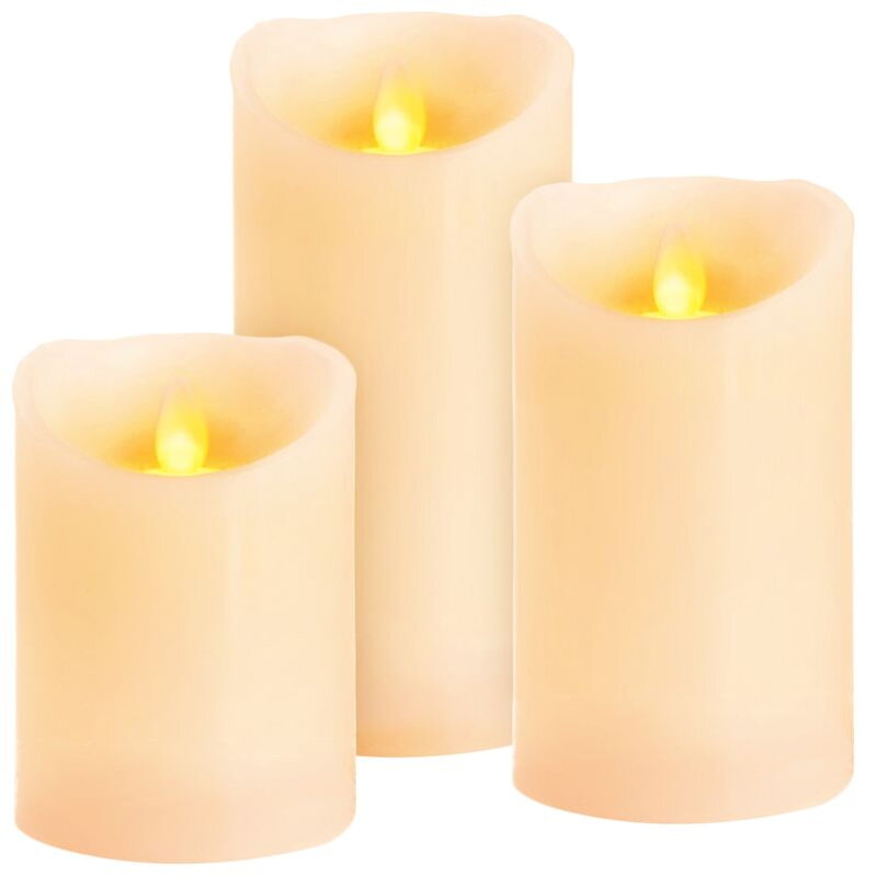 Sviečky sada 3 ks, LED, pravý vosk, časovač, pohyblivý plameň Sviečky sada 3 ks, LED, pravý vosk, časovač, pohyblivý plameň