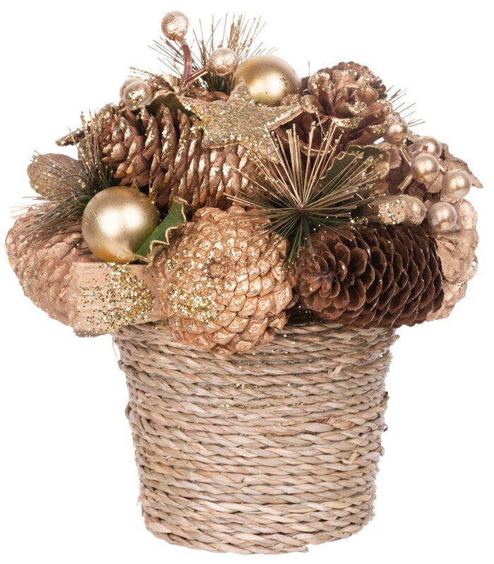 Vianočná ikebana na stôl prírodná, bronzová 19x19 cm Vianočná ikebana na stôl prírodná, bronzová 19x19 cm