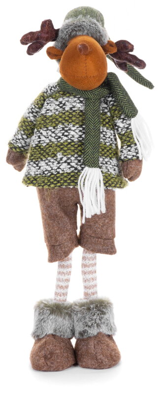 Postavička MagicHome Vianoce, Sob chlapček v krátkych nohaviciach, látkový, zeleno-hnedý, 21x14x62cm