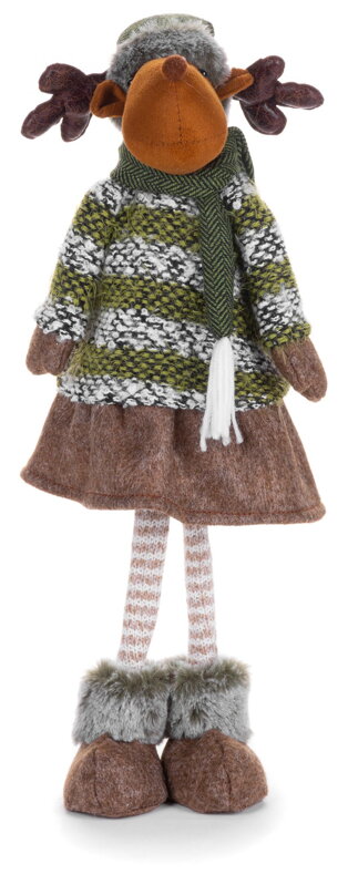 Vianočná dekorácia Sob dievčatko v sukni, látkový, zeleno-hnedý, 21x14x62 cm