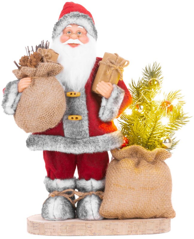 Vianočná dekorácia Santa s taškou a stromčekom, LED, 30 cm Vianočná dekorácia Santa s taškou a stromčekom, LED, 30 cm
