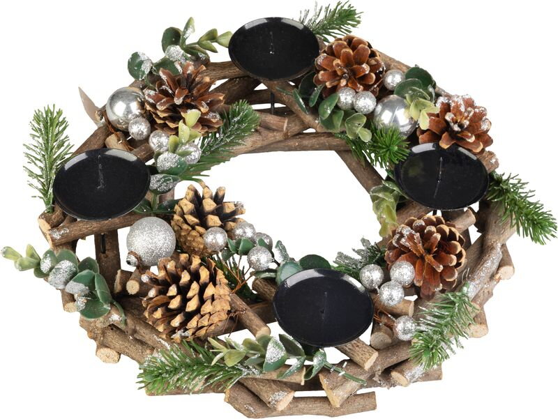 Adventný veniec MagicHome Vianoce, drevený, strieborný, 30x30x7 cm Adventný veniec MagicHome Vianoce, drevený, strieborný, 30x30x7 cm