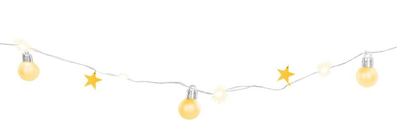 Vianočné osvetlenie reťaz Ball, 20 LED, teplá biela, s guľami a hviezdami, 1,9 m, interiér