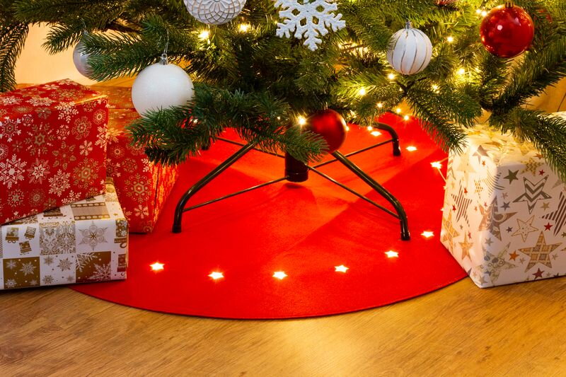 Vianočná dekorácia Koberec červený s hviezdičkami, 22 LED, teplá biela, 90 cm Vianočná dekorácia Koberec červený s hviezdičkami, 22 LED, teplá biela, 90 cm