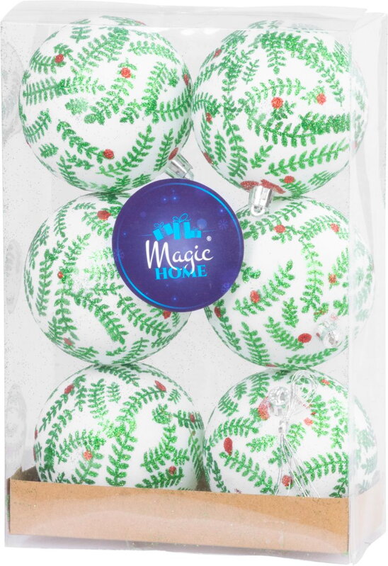 Vianočné gule na stromček 6 ks, biele s ornamentom, matné, s dekoráciou, 8 cm Vianočné gule na stromček 6 ks, biele s ornamentom, matné, s dekoráciou, 8 cm