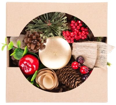 Vianočný svietnik na stôl s čečinou a mašľou, prírodný, 15 cm