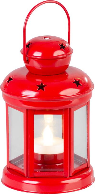 Lampáš MagicHome Vianoce, červený, s LED sviečkou, 12x15/20 cm