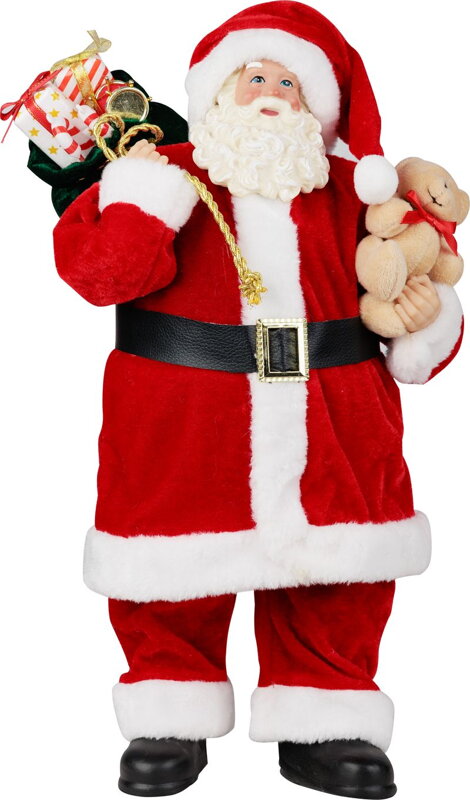 Vianočná dekorácia Santa s darčekmi a medvedíkom, červený, 46 cm Vianočná dekorácia Santa s darčekmi a medvedíkom, červený, 46 cm