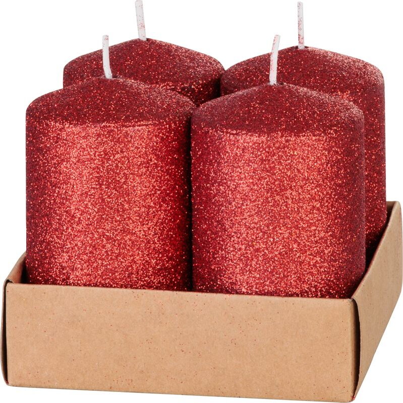 Adventné sviečky MagicHome, 4,8×8 cm, červené, trblietavé, sada 4 ks Adventné sviečky MagicHome, 4,8×8 cm, červené, trblietavé, sada 4 ks