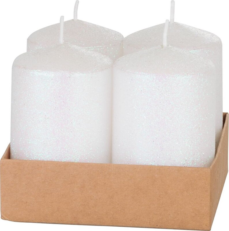 Adventné sviečky MagicHome, 4,8×8 cm, biele, trblietavé, sada 4 ks