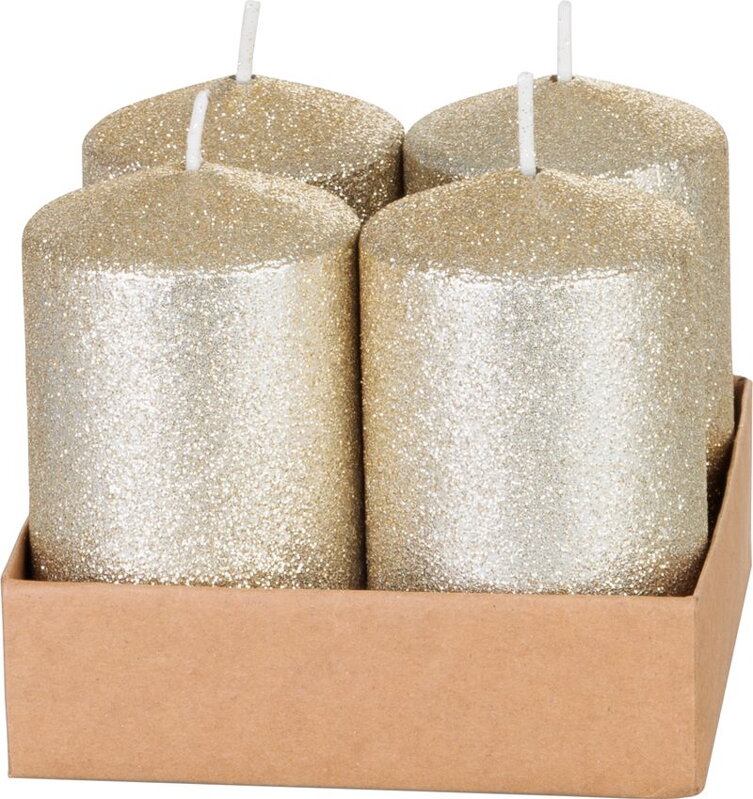 Adventné sviečky MagicHome, 4,8×8 cm, šampanské, trblietavé, sada 4 ks Adventné sviečky MagicHome, 4,8×8 cm, šampanské, trblietavé, sada 4 ks