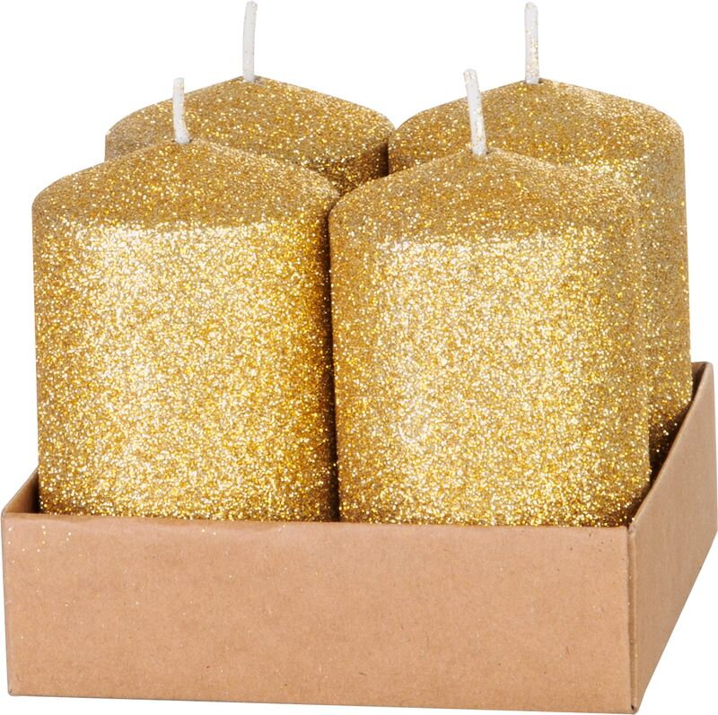 Adventné sviečky MagicHome, 4,8×8 cm, zlaté, trblietavé, sada 4 ks Adventné sviečky MagicHome, 4,8×8 cm, zlaté, trblietavé, sada 4 ks