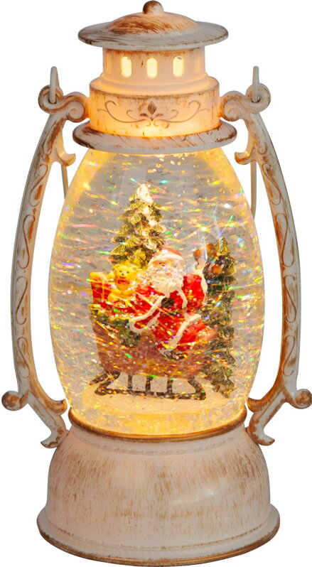Lampáš MagicHome Vianoce Retro, LED, so santom na saniach, s trblietkami, biely, 3xAA, plast, 13x11x24/35 cm Lampáš MagicHome Vianoce Retro, LED, so santom na saniach, s trblietkami, biely, 3xAA, plast, 13x11x24/35 cm