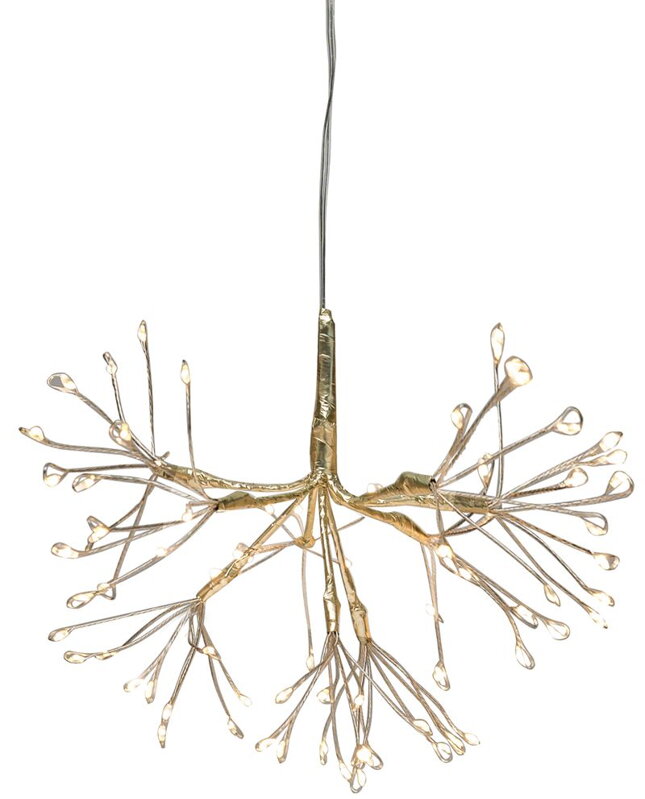 Dekorácia MagicHome Vianoce, ohňostroj, 72 LED teplá biela, jednoduché svietenie, závesná, zlatá, 25 cm