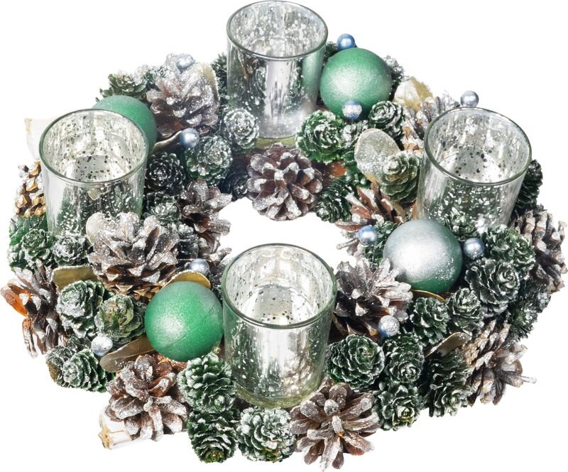 Veniec MagicHome Vianoce, adventný, zeleno-strieborný, 30 cm