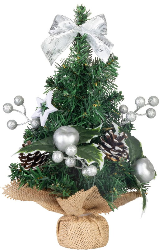 Vianočná dekorácia stromček, strieborné ozdoby, 30 cm