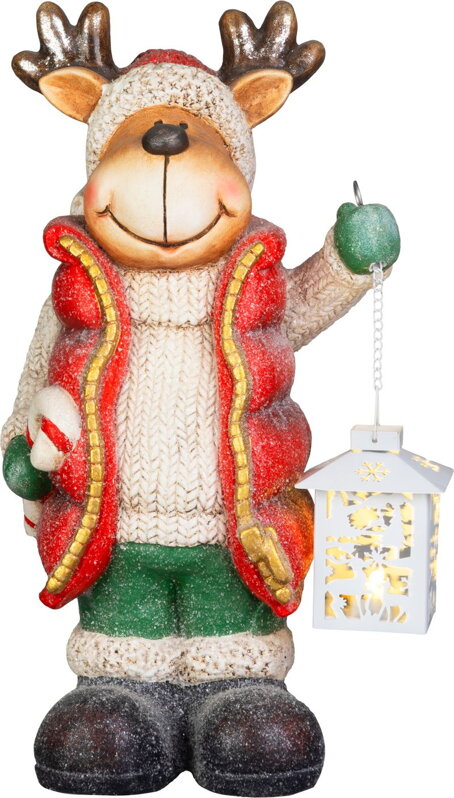 Vianočná dekorácia Sob s lampášom, LED, 17x22x43 cm