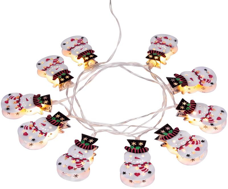 Reťaz MagicHome Vianoce, Snehuliaci, jednoduché svietenie, 10xLED teplá biela, 2xAA, IP20, L-1,35 m