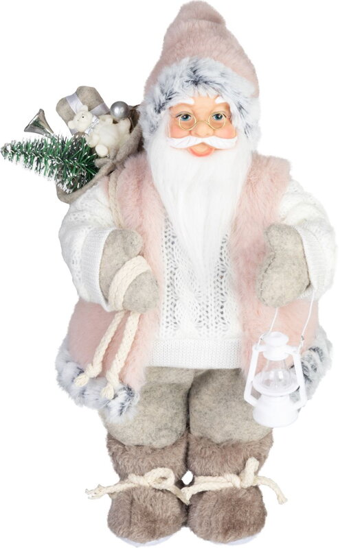 Dekorácia MagicHome Vianoce, Santa, s darčekom, ružovo-hnedý, 30 cm