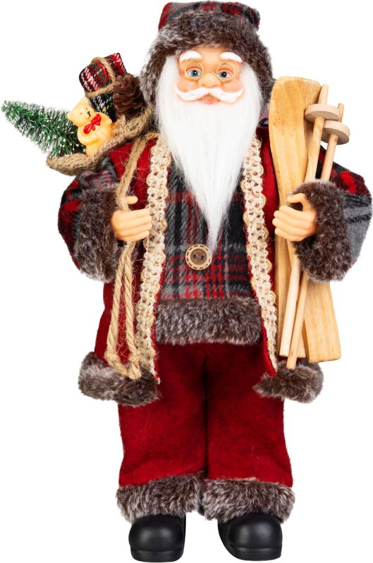 Dekorácia MagicHome Vianoce, Santa, s darčekom, červený, 46 cm