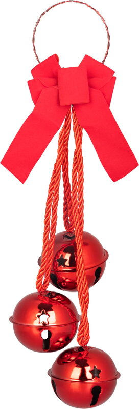 Vianočná dekorácia Zvončeky na dvere, červené, 14×14×46 cm