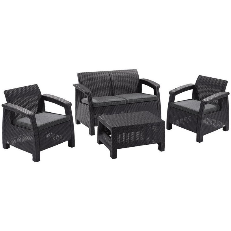 Set terasový Allibert CORFU, graphite/coolgray, stôl, pohovka, 2x stolička