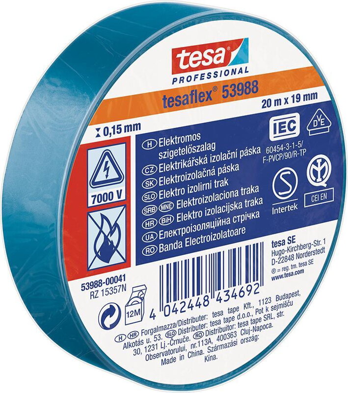 Izolačná páska tesa® PRO tesaflex®, elektroizolačná, sPVC, 19 mm, modrá, L-20 m