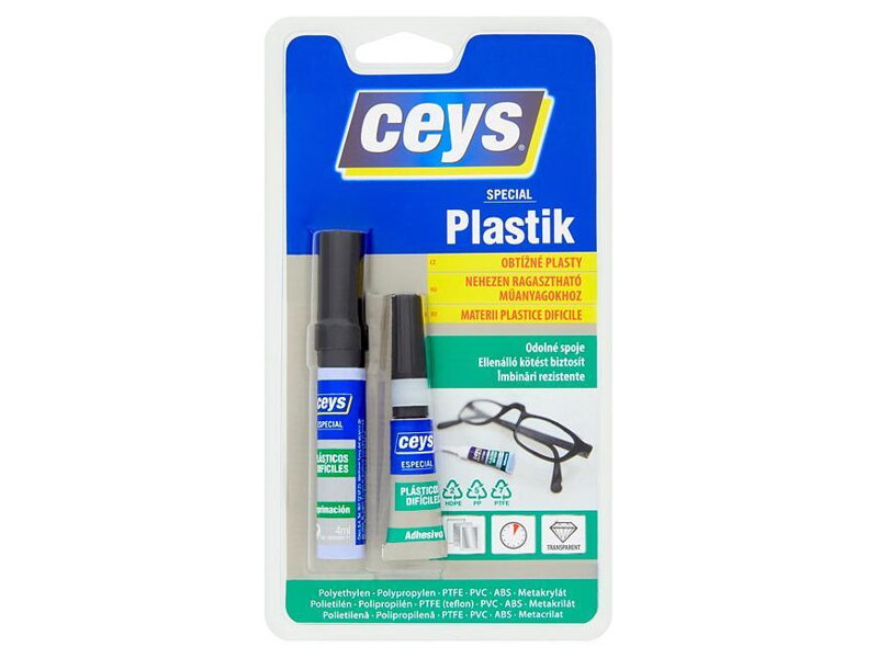 Lepidlo na obtiažne plasty Ceys SPECIAL PLASTIK, sekundové, 3 g + 4 ml