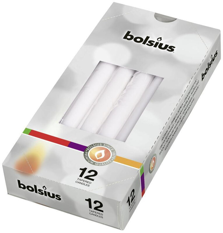 Sviečky bolsius Tapered 245/24 mm, biela, bal. 12 ks