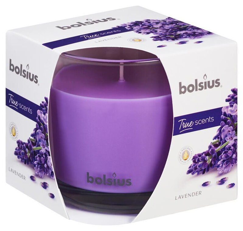 Vonná sviečka bolsius Jar True Scents 95/95 mm, levanduľa