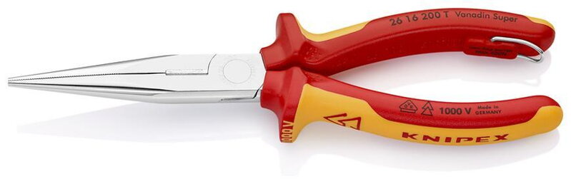 Kliešte KNIPEX 26 16 200 T – 200 mm, polgulaté, rovné, úzke, CrV, VDE 1000V Kliešte KNIPEX 26 16 200 T – 200 mm, polgulaté, rovné, úzke, CrV, VDE 1000V
