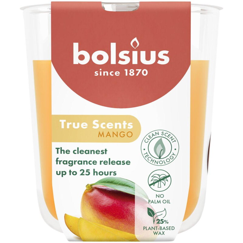 Sviečka Bolsius True Scents, mango, 80x73 mm, v skle